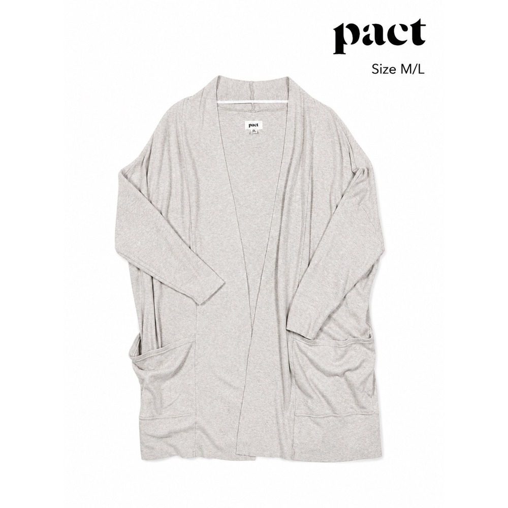 Pact Organic Cotton Cocoon Cardigan M/L Oatmeal Heather Open Front Oversized